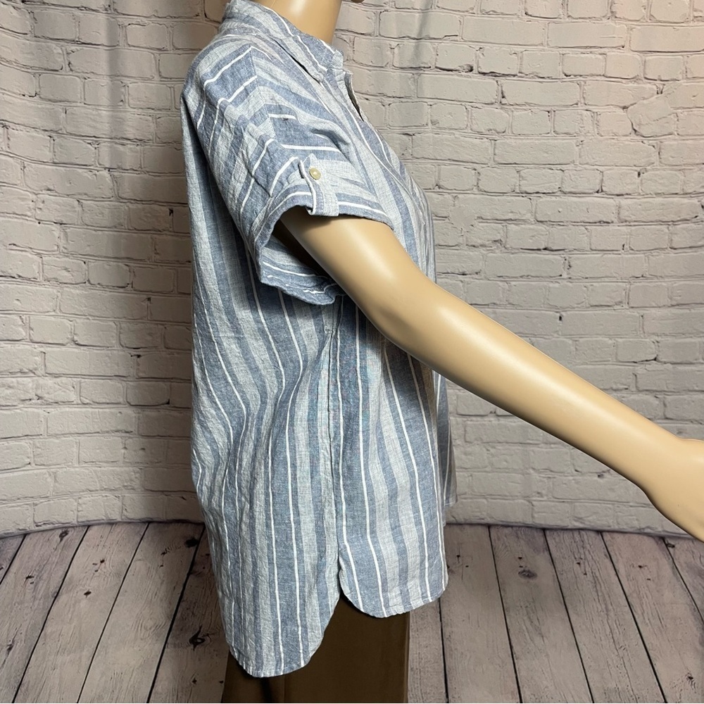 NWT New Sigrid Olsen Striped Linen Blend Blue Shirt Size S - Picture 4 of 9